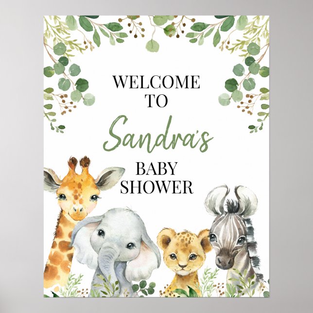 Välkomsttecken för Eucalyptus Safari Baby Shower Poster (Framsidan)