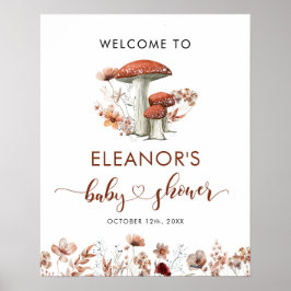 Välkomsttecken för Fall Boho Mushroom Blommigt Bab Poster