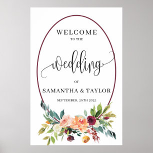 Välkomsttecken för Fall marigold blommigt boho brö Poster