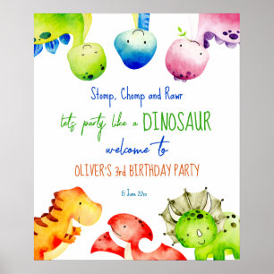 Välkomsttecken för färgad baby-dinosaurier-födelse poster