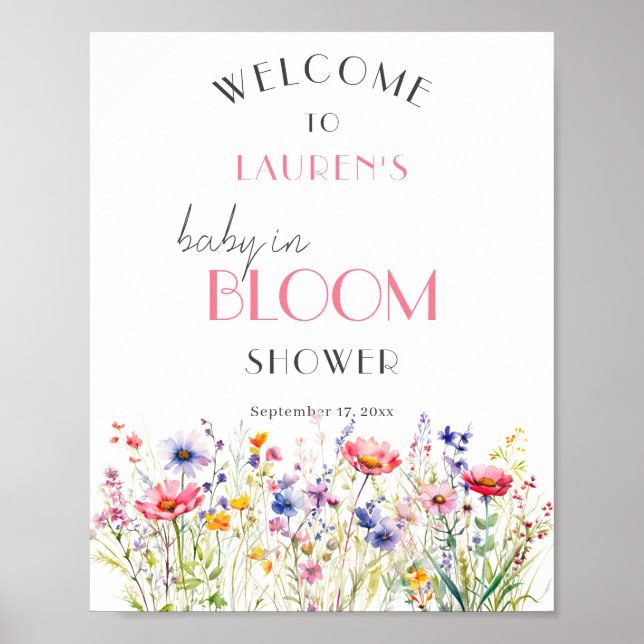 Välkomsttecken för färgad Wildblomma Baby Shower Poster (Framsidan)