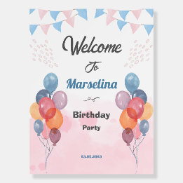 Välkomsttecken för födelsedagsfest av vattenfärgsb