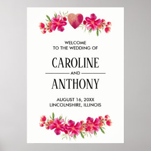 Välkomsttecken för Fuchsia Watercolor Blommigt Brö Poster