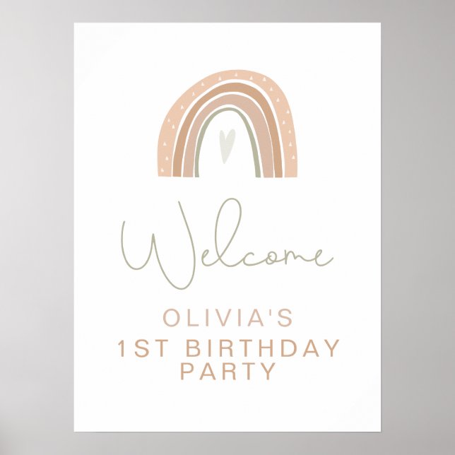 Välkomsttecken för GITA Pastel Rainbow Birthday Poster (Framsidan)