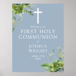 Välkomsttecken för Greenery Blue First Heliga Comm Poster