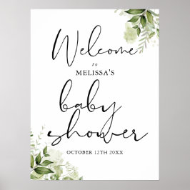 Välkomsttecken för Greenery Neutralt Baby Shower Poster