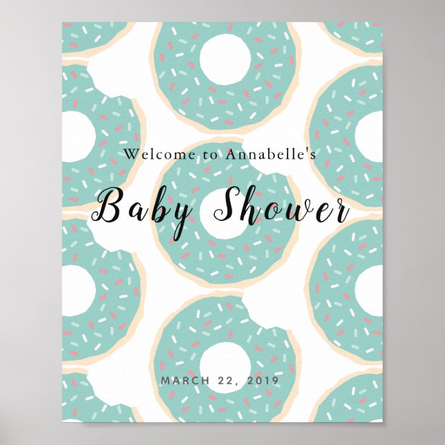 Välkomsttecken för grönt Donut Baby Shower Poster (Framsidan)