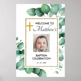 Välkomsttecken för grönt Eucalyptus Baptism Poster