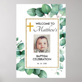 Välkomsttecken för grönt Eucalyptus Baptism Poster