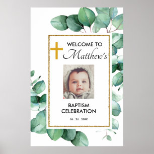 Välkomsttecken för grönt Eucalyptus Baptism Poster