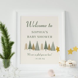 Välkomsttecken för grönt Winter Baby Shower Poster