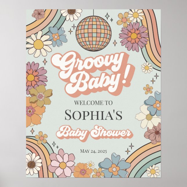 Välkomsttecken för Groovy Baby Shower Retro Poster (Framsidan)