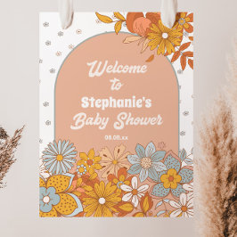 Välkomsttecken för Groovy Flower Retro Baby Shower Poster