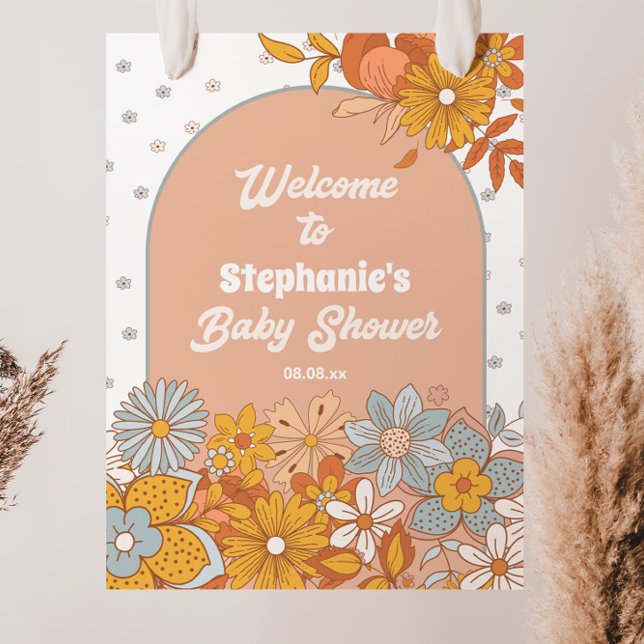 Välkomsttecken för Groovy Flower Retro Baby Shower Poster (Skapare uppladdad)