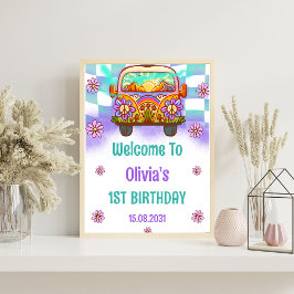 Välkomsttecken för Groovy Retro Födelsedagsfest Poster