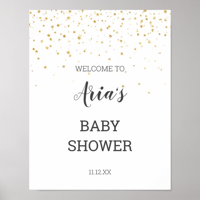 Välkomsttecken för guld Confetti Baby Shower Poster (Framsidan)