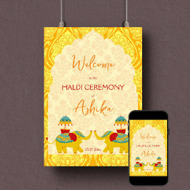 Välkomsttecken för gulten Haldi Indian bröllop Poster