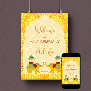 Välkomsttecken för gulten Haldi Indian bröllop Poster