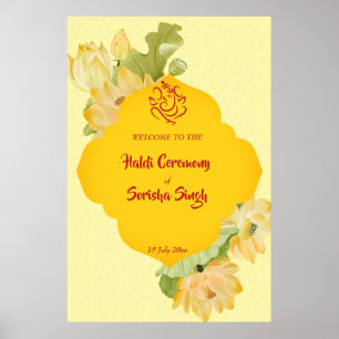 Välkomsttecken för Haldi pithi gult lotus-blommor Poster