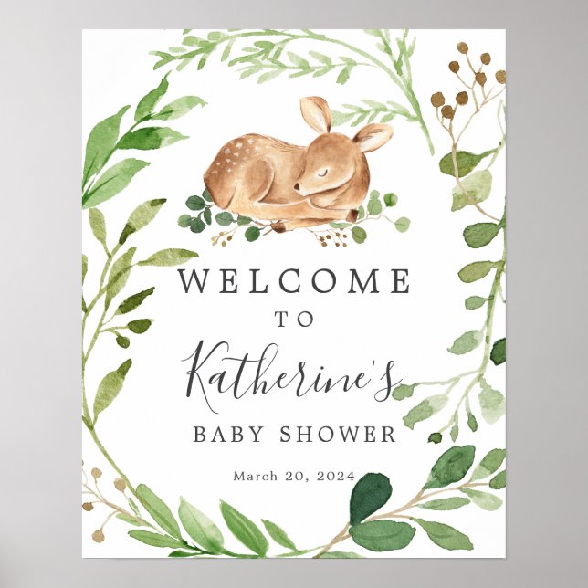Välkomsttecken för hjort Baby Shower Poster (Framsidan)