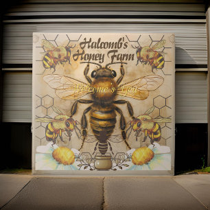 Välkomsttecken för honung Farm Big Bee Keramiska Kakelplatta