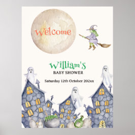 Välkomsttecken för House Måne Witch Baby Shower Poster