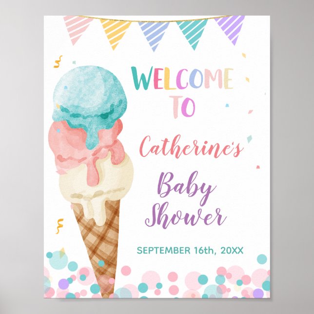 Välkomsttecken för Ice Cream Baby Shower Poster (Framsidan)