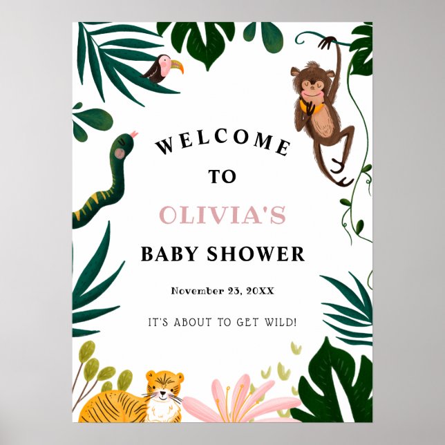 Välkomsttecken för Jungle Baby Shower Poster (Framsidan)