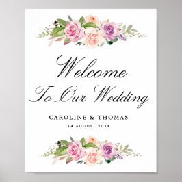 välkomsttecken för lavender &  blommigt bröllop poster