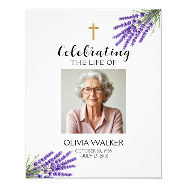 Välkomsttecken för Lavender Photo Funeral Fototryck (Framsidan)