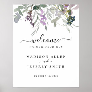 Välkomsttecken för Lavender Plum Wildblomme Bröllo Poster