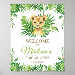 Välkomsttecken för lejon Tropical Grey Baby Shower Poster