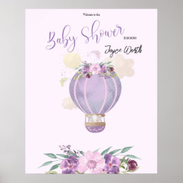 Välkomsttecken för lila av elefant i luftballong poster