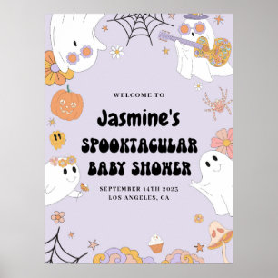 Välkomsttecken för lila Groovy Ghost Baby Shower Poster