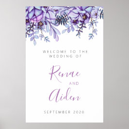 Välkomsttecken för lila och Mauve blommigt Poster