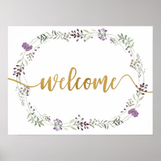 Välkomsttecken för lila Wildblomme Ram Poster