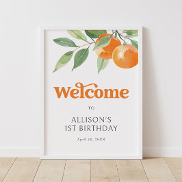 Välkomsttecken för Little Cutie Orange Födelsedags Poster
