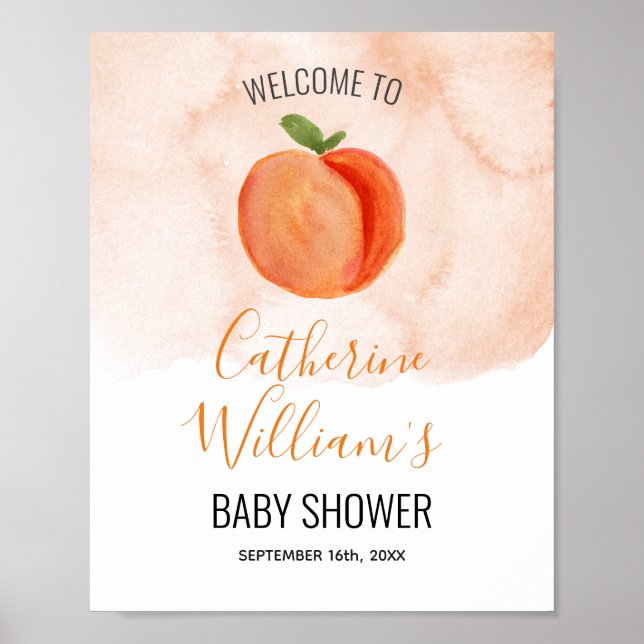 Välkomsttecken för Little Cutie Peach Baby Shower Poster (Framsidan)