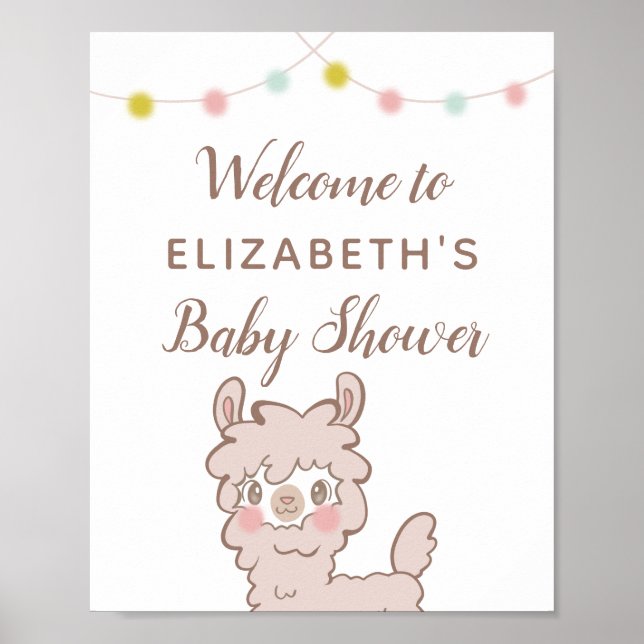 Välkomsttecken för Llama Theme Baby Shower Poster (Framsidan)