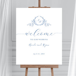 Välkomsttecken för Lodrät Blue Monogram Bröllop Poster