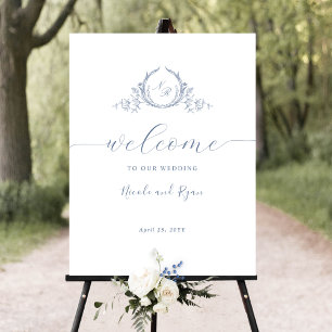 Välkomsttecken för Lodrät Dusty Blue Monogram Bröl Poster