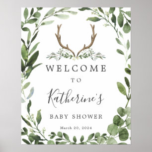 Välkomsttecken för Lumberjack Hjort Antler Baby Sh Poster
