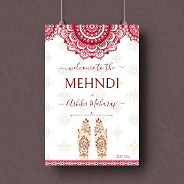 Välkomsttecken för maronmandalas i Indiska bröllop Poster
