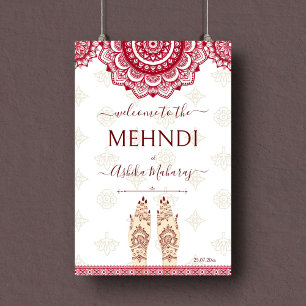 Välkomsttecken för maronmandalas i Indiska bröllop Poster