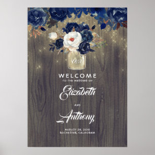 Välkomsttecken för Mason Burk Navy Blommigt Bröllo Poster
