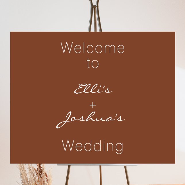 Välkomsttecken för minimalistisk Terracotta Bröllo Fototryck (Terracotta colored minimalist wedding welcome sign.)