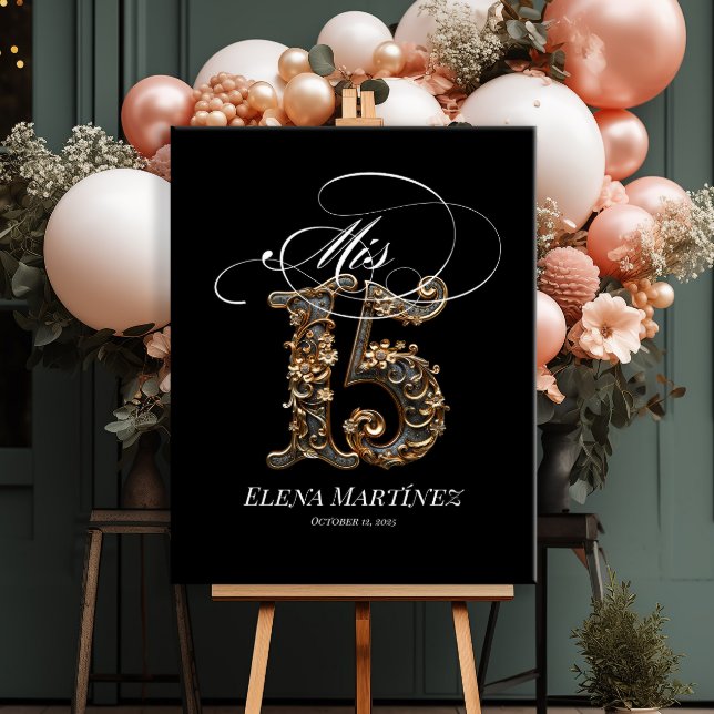 Välkomsttecken för Mis Quince Quinceanera guld-des Poster (Skapare uppladdad)