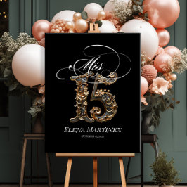 Välkomsttecken för Mis Quince Quinceanera guld-des Poster