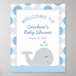 Välkomsttecken för mod Whale Baby Shower Blue Gråt Poster