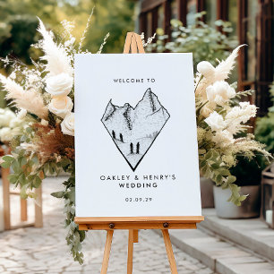 Välkomsttecken för Modern Mountain Heart Sketch Br Poster